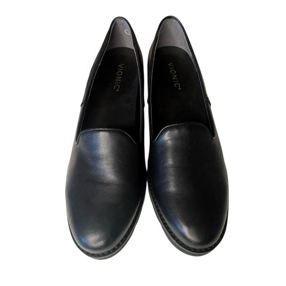 Vionic NEW Women's 9 Willa Wedge Loafers Black Leather Arch Support Orthopedic - Picture 2 of 9